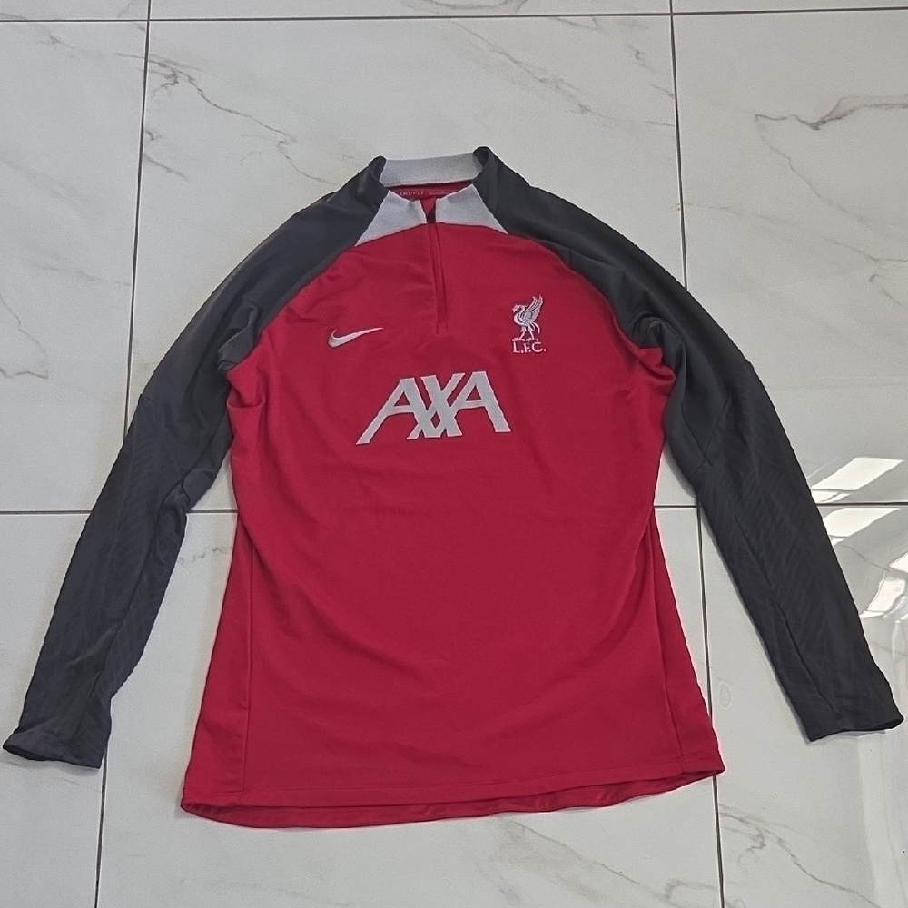 Nike Dri Fit Liverpool FC Half Zip Training Top Mens L Red Black Long Sleeve